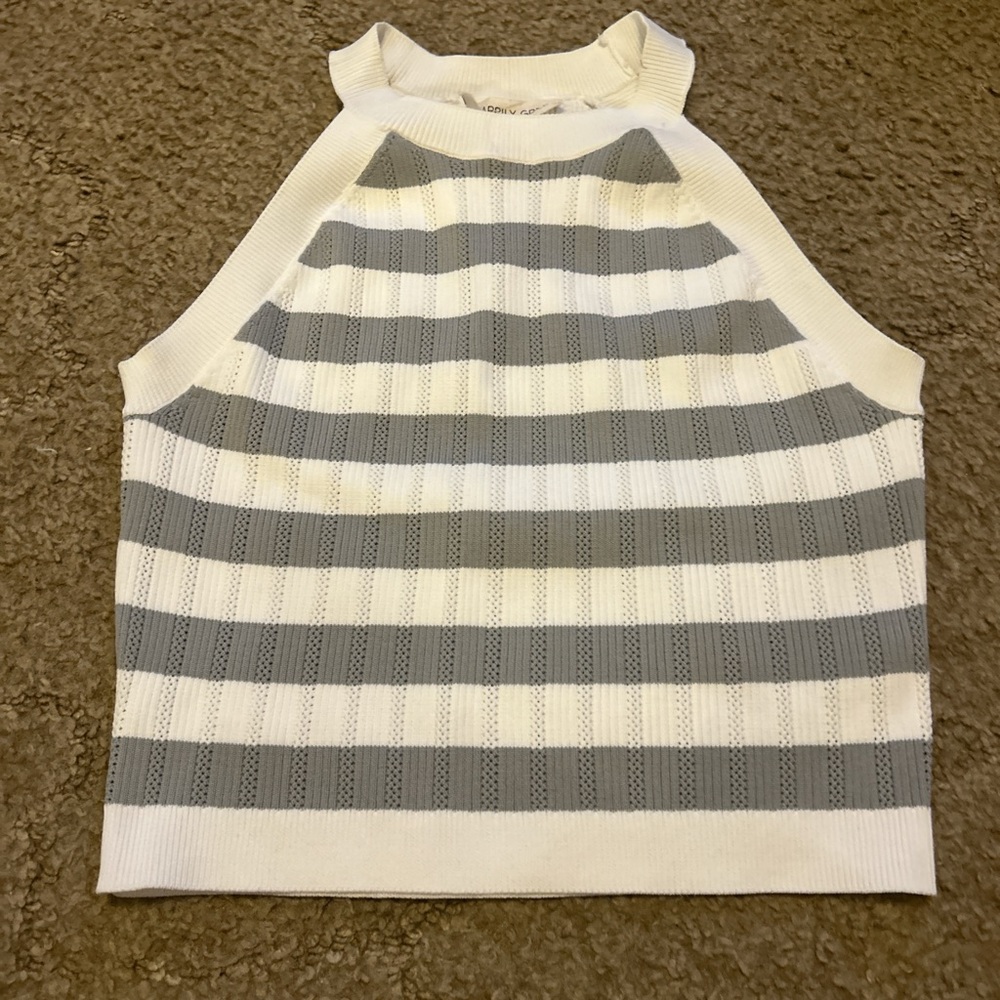 White and Gray Ribbed Crop Tank Top
